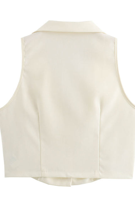 Notched Collar Single Breasted Vest Waistcoat Beige Color Long Skirt Casual Fashion Women 2 Piece Set