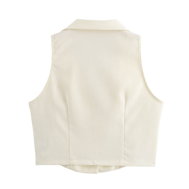 Notched Collar Single Breasted Vest Waistcoat Beige Color Long Skirt Casual Fashion Women 2 Piece Set