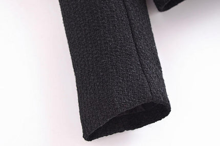Black Color Crew Neck Cute Design Tweed Jacket Women Fashion Short Trench Coat With Pockets