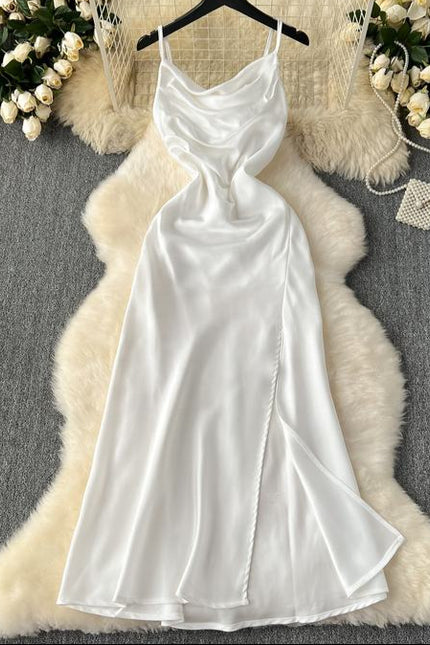Summer Women Halter Sleeveless Split Sexy Elegant Satin Long Gowns Dresses