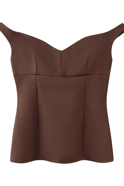 Brown Color Slash Neck Sleeveless Casual Fashion Women's tank Top