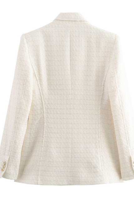 Beige Color Double Breasted Long Sleeve Notched Collar Casual Fashion blazer for Women