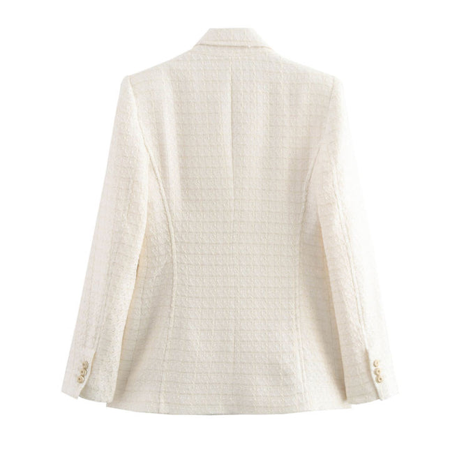 Beige Color Double Breasted Long Sleeve Notched Collar Casual Fashion blazer for Women