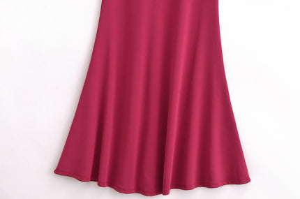 Rose Color Drop Collar Sleeveless Back Hollow Out Casual Fashion Summer Long Dress for Women
