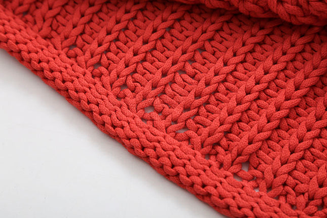 Crew Neck Red Color Buttons up Front Pockets Eyelet Casual Fashion Sweater Vest for Women