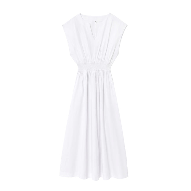 4 Colorway Elastic Waist Solid Color Crew Neck Casual Fashion Long Dress for Women