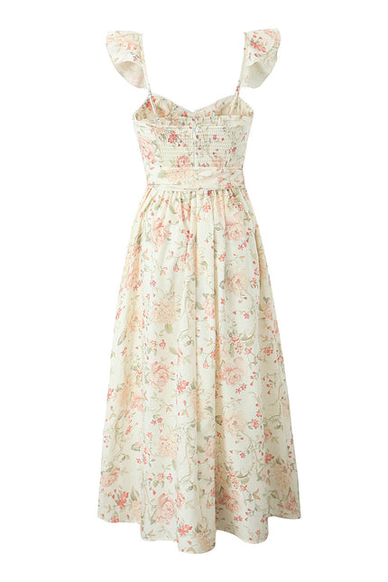 Floral Print Shoulder Strap Front Bow Tie Hot Sale Casual Fashion Summer Long slip Dress for Women