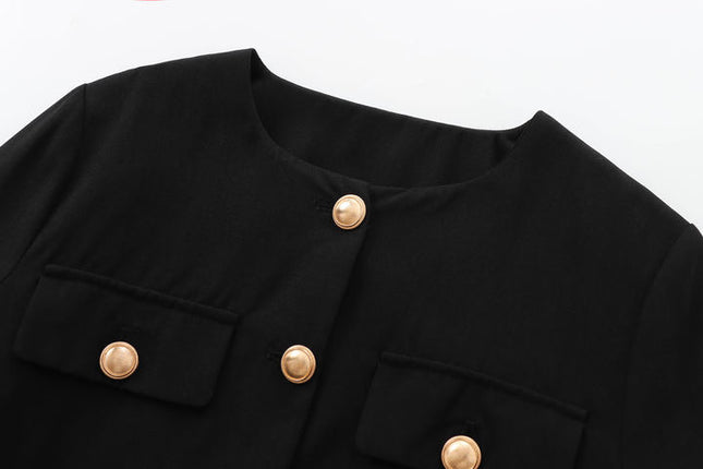 3 Colorway ekip boyun tek göğüslü uzun kollu düz renk rahat moda ceket kadınlar için