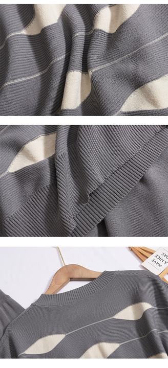 Fashion Set Women's Sleeveless Standing Neck Slim Fit Striped Knitwear Top Two Piece Casual High Waist Wide Leg Pants