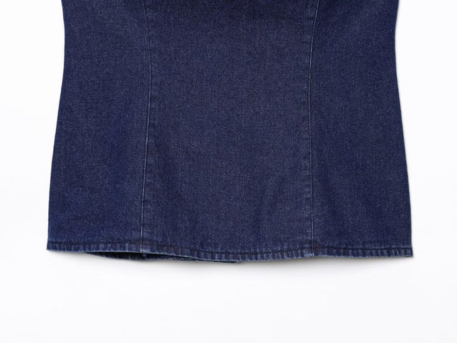 Denim Blue Color Strapless Back Zipper Fly Hot Sale Casual Fashion Jeans Crop tank Top for Women