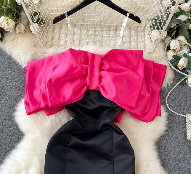 Women Rose Red Bow Splicing Tank Sleeveless Sleeveless Pencil Dress 2024 Summer Sexy Party Prom Club Bodycon