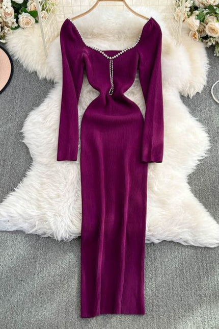 Knit Dress Women'S New Square Neck Sexy Slim Tight Dresses