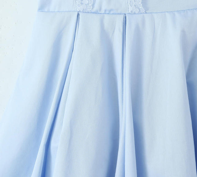Back Hollow Out Blue Color Sleeveless Front Lace up Casual Fashion Cotton Summer Mini Halter Dress for Ladies