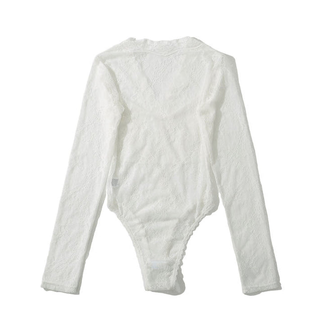 2 Colorway v Neck Long Sleeve Solid Color Floral Lace Casual Fashion Women's One Piece Jumpsuit