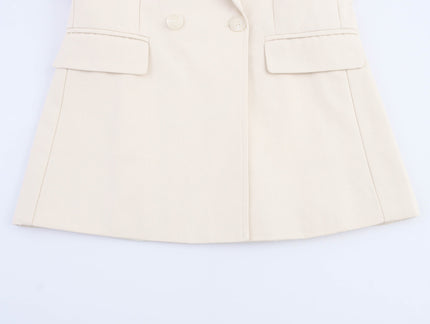 Double Breasted Beige Color Long Sleeve Notched Collar Casual Fashion blazer Jacket for Women