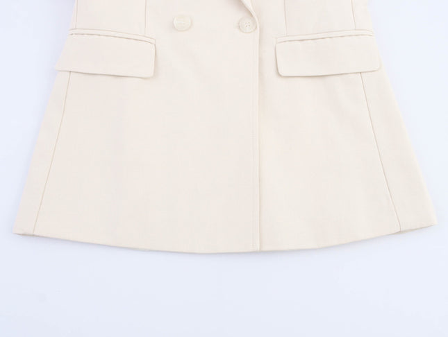 Double Breasted Beige Color Long Sleeve Notched Collar Casual Fashion blazer Jacket for Women