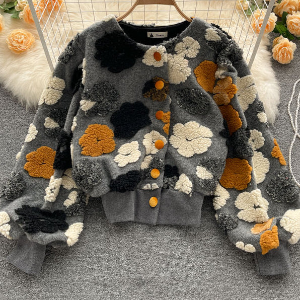 Fall Three Dimensional Flower Single Breasted Cardigan Women'S Winter Jackets Woman Coats for Ladies