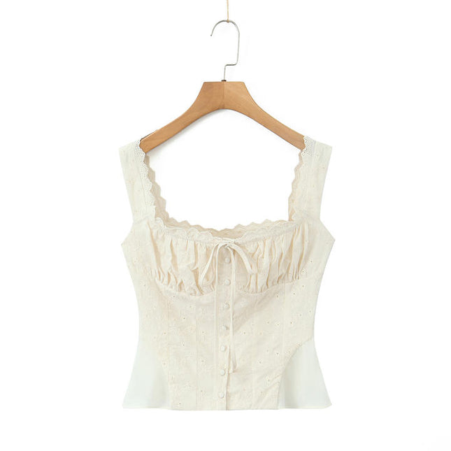 Shoulder Strap Front Lace up tank Top Beige Color Long Skirt Casual Fashion Cotton Women 2 Piece Set