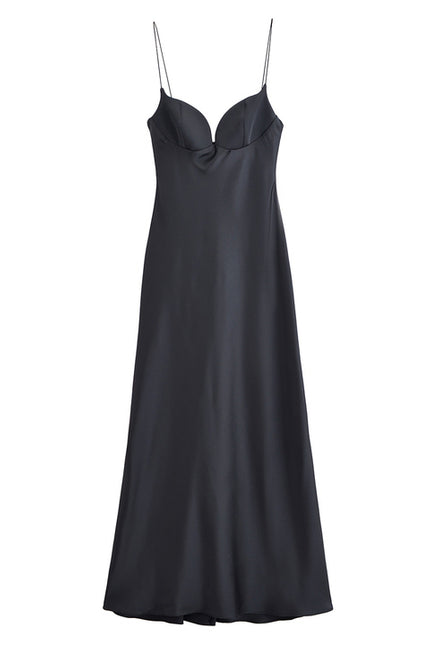 Spaghetti Strap Solid Color Back Hollow Out Casual Fashion Long slip Dress for Women