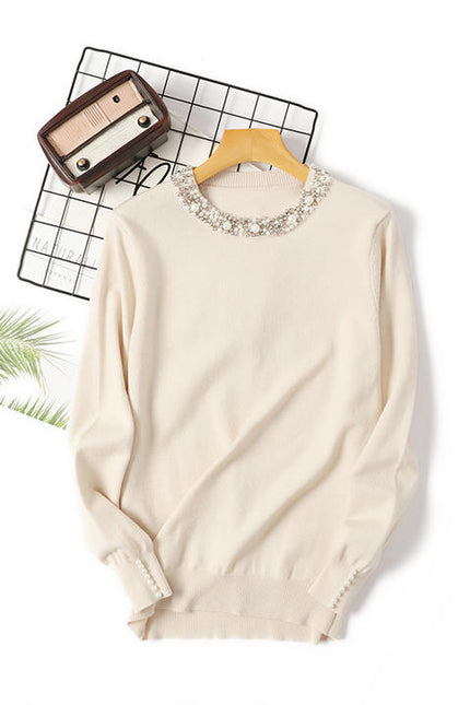 Wholesale New Autumn Winter Beaded Pullover Sweater Women's Round Neck Long-sleeved Sweater Loose Thin Sweater