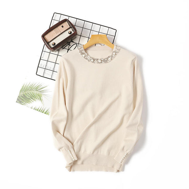 Wholesale New Autumn Winter Beaded Pullover Sweater Women's Round Neck Long-sleeved Sweater Loose Thin Sweater
