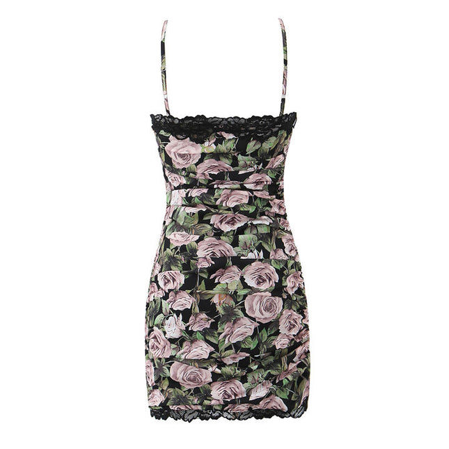 Spaghetti Strap Floral Print Multi Color Casual Fashion Mini slip Dress for Women