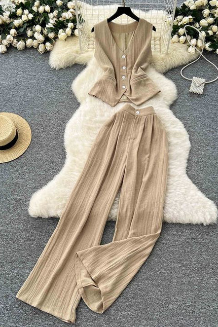Women Tank Top 2 Piece Suit Summer Cotton Linen Two Piece Women's Set Outfits