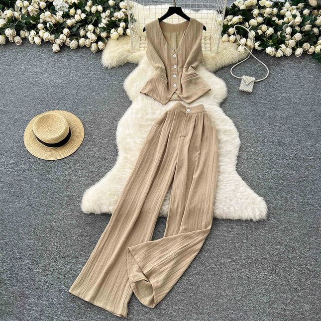 Women Tank Top 2 Piece Suit Summer Cotton Linen Two Piece Women's Set Outfits