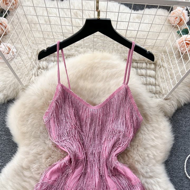 S-xl Summer Strap Tassel Dress New Women's Short Birthday Party Banquet Mini Dress