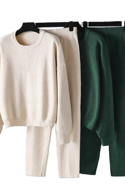 Autumn and Winter Ladies' Casual Set New Loose Sweater Two Piece Pants Set Solid Color Knitting Set Female Fashion