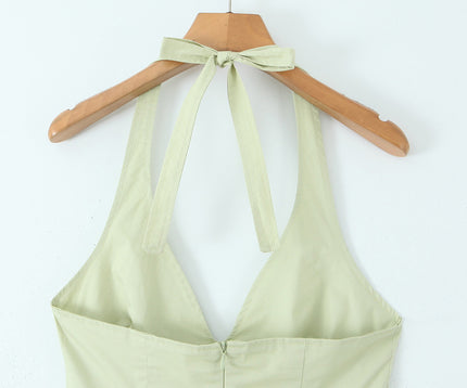 2 Colorway Solid Color Back Hollow Out Sleeveless Casual Fashion Cotton Halter Dress for Women