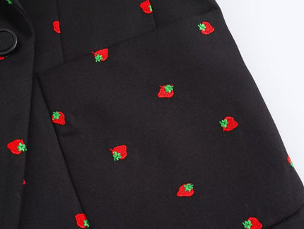 Black Color Fruit Print Black Color Long Sleeve Notched Collar Casual Fashion blazer for Women