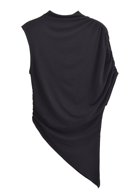 3 Colorway Solid Color Sleeveless Crew Neck Asymmetrical Design Casual Fashion Tops Blouse for Women