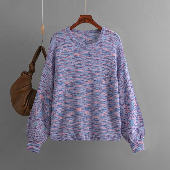 Crew Neck Long Sleeve Solid Color Casual Fashion Women Pullover Shirt Sweater