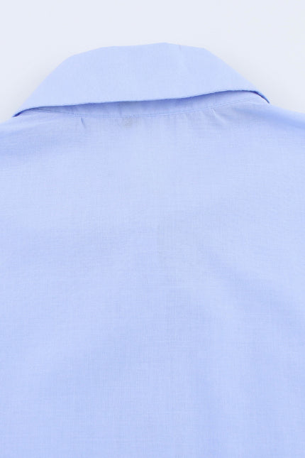 Turn Down Collar Long Sleeve Blue Color Buttons up Bottom Embroidery Eyelet Casual Fashion Tops Blouse for Women