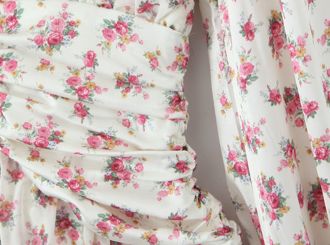 V Neck Floral Print Multi Color Long Sleeve Casual Fashion Mini Dress for Women