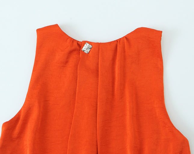 Front Slit Orange Color Sleeveless Casual Fashion Summer Long Dress for Women
