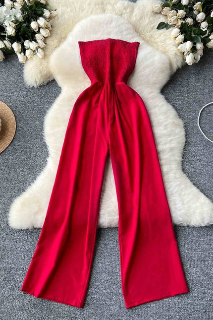 Women Vacation Sexy Strapless One Shoulder Sleeveless Jumpsuit