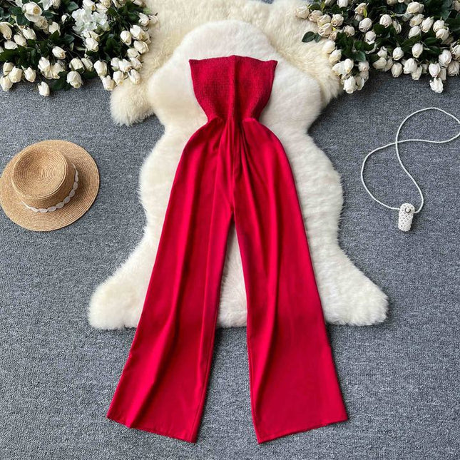 Women Vacation Sexy Strapless One Shoulder Sleeveless Jumpsuit