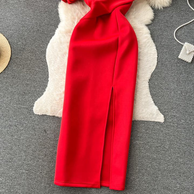 Haute Party Women Summer French Slant Neck Strapless High Waist Banquet Long Dresses