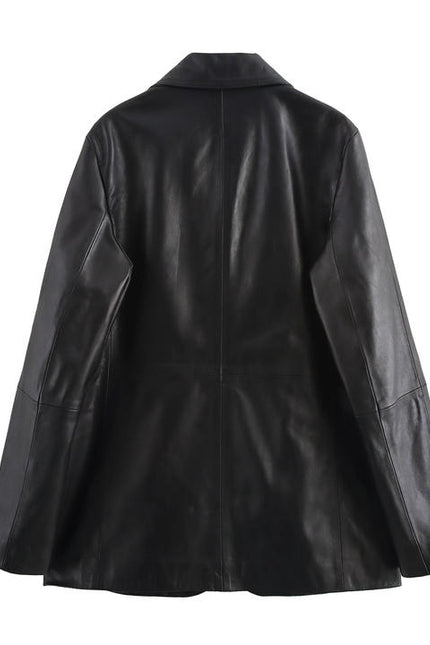 Single Button Black Color Notched Collar Long Sleeve Casual Fashion PU Leather blazer Jacket for Women