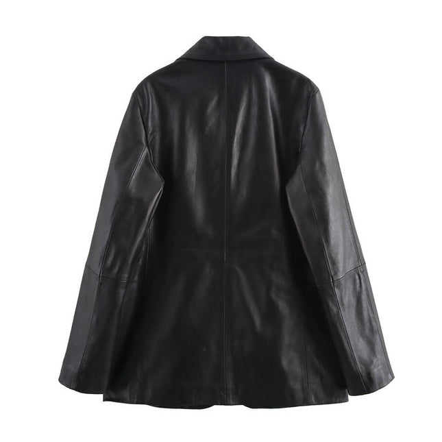 Single Button Black Color Notched Collar Long Sleeve Casual Fashion PU Leather blazer Jacket for Women