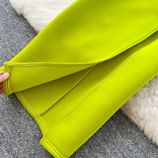 Women's Green V-Neck Ruffle Patchwork Flared Sleeve Split Party Dresses