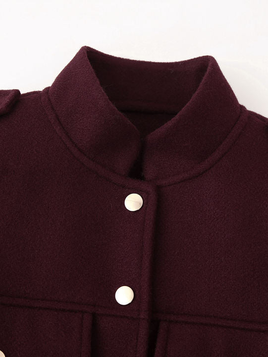 Stand Color Long Sleeve Single Breasted Front Pockets Casual Fashion Jacket for Women