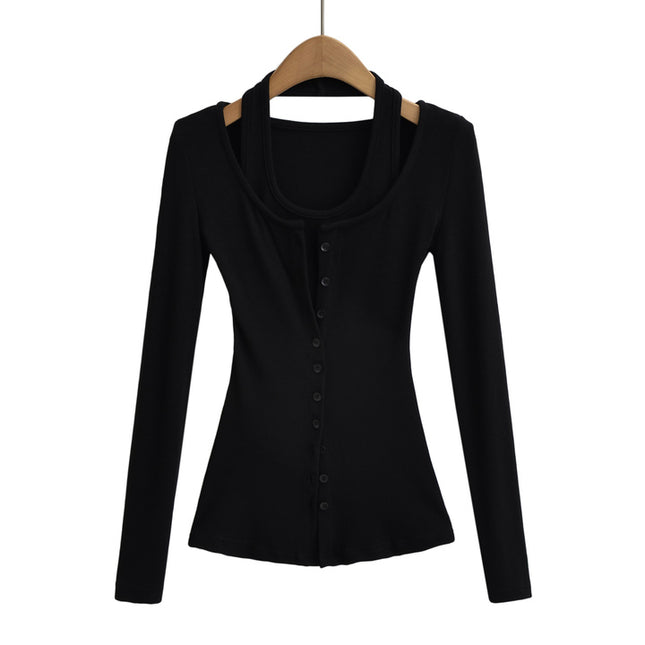 2 Colorway Solid Color Buttons up Long Sleeve Casual Fashion Women t Shirt