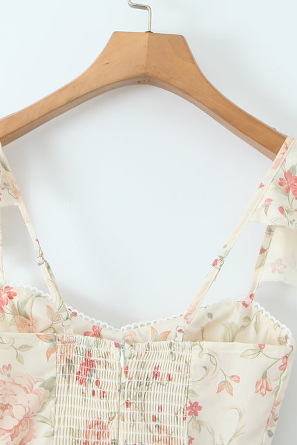 Floral Print Shoulder Strap Front Bow Tie Hot Sale Casual Fashion Summer Long slip Dress for Women