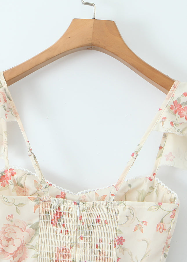 Floral Print Shoulder Strap Front Bow Tie Hot Sale Casual Fashion Summer Long slip Dress for Women