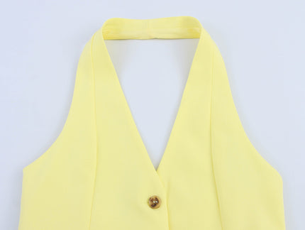 Back Hollow Out Yellow Color Buttons up Hot Sale Casual Fashion Women's Halter tank Tops