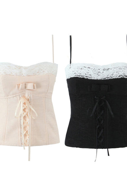 2 Colorway Solid Color Front Lace up Spaghetti Strap Hot Sale Casual Fashion Crop tank Tops for Women