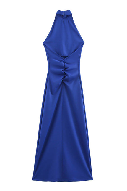2 Colorway Sleeveless Solid Color Back Hollow Out Casual Fashion Long Halter Dress for Women